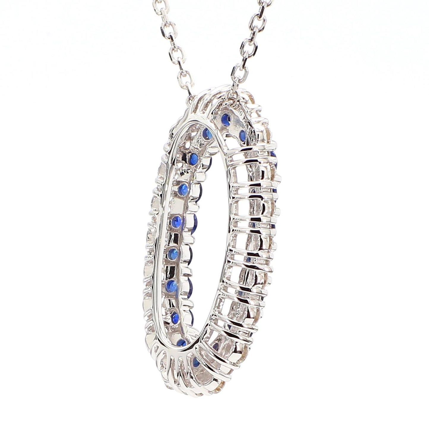 Natural Blue Round Sapphire and White Diamond 1.65 Carat TW Gold Drop Pendant