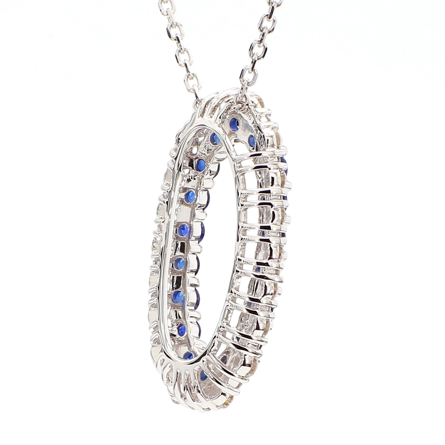 Natural Blue Round Sapphire and White Diamond 1.65 Carat TW Gold Drop Pendant