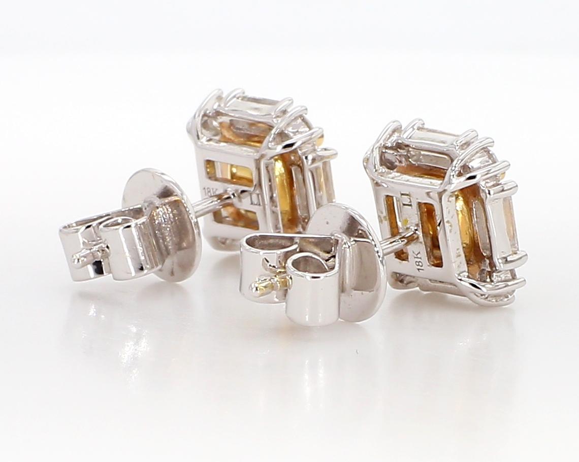 Natural Yellow Cushion Diamond 1.64 Carat TW Gold Stud Earrings