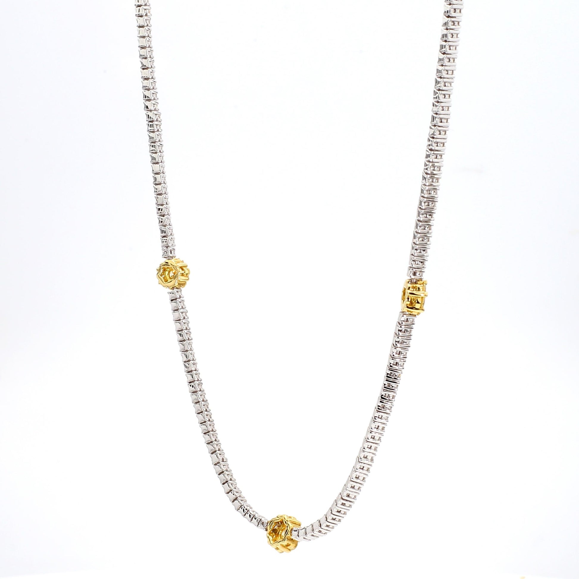 Natural Yellow Round Diamond 4.66 Carat TW Gold Drop Necklace