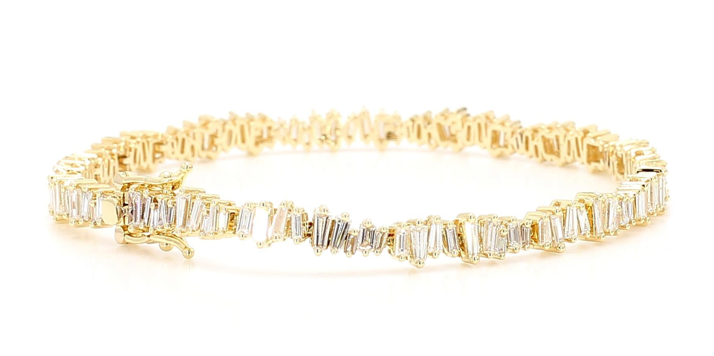 Natural White Baguette Diamond 3.03 Carat TW Yellow Gold Tennis Bracelet