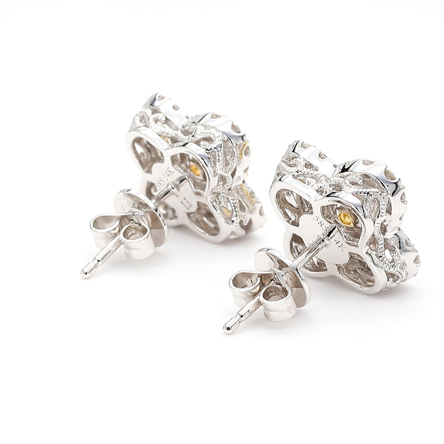 Natural Yellow Radiant Diamond 0.90 Carat TW Gold Stud Earrings