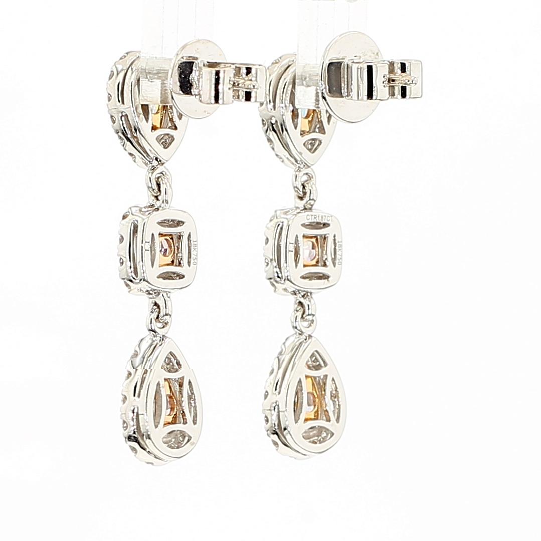 GIA Certified Fancy Brown-Pink Pear Diamond 2.58 Carat TW Gold Drop Earrings