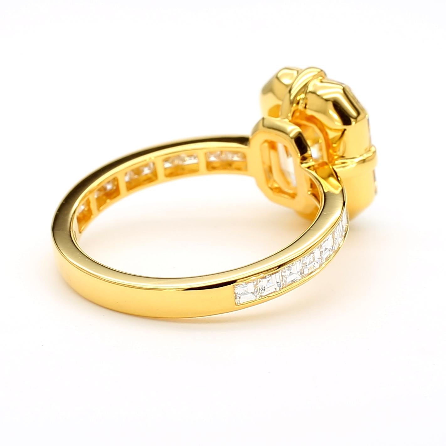 GIA Certified Fancy Yellow Emerald Diamond 4.74 Carat TW Gold Cocktail Ring