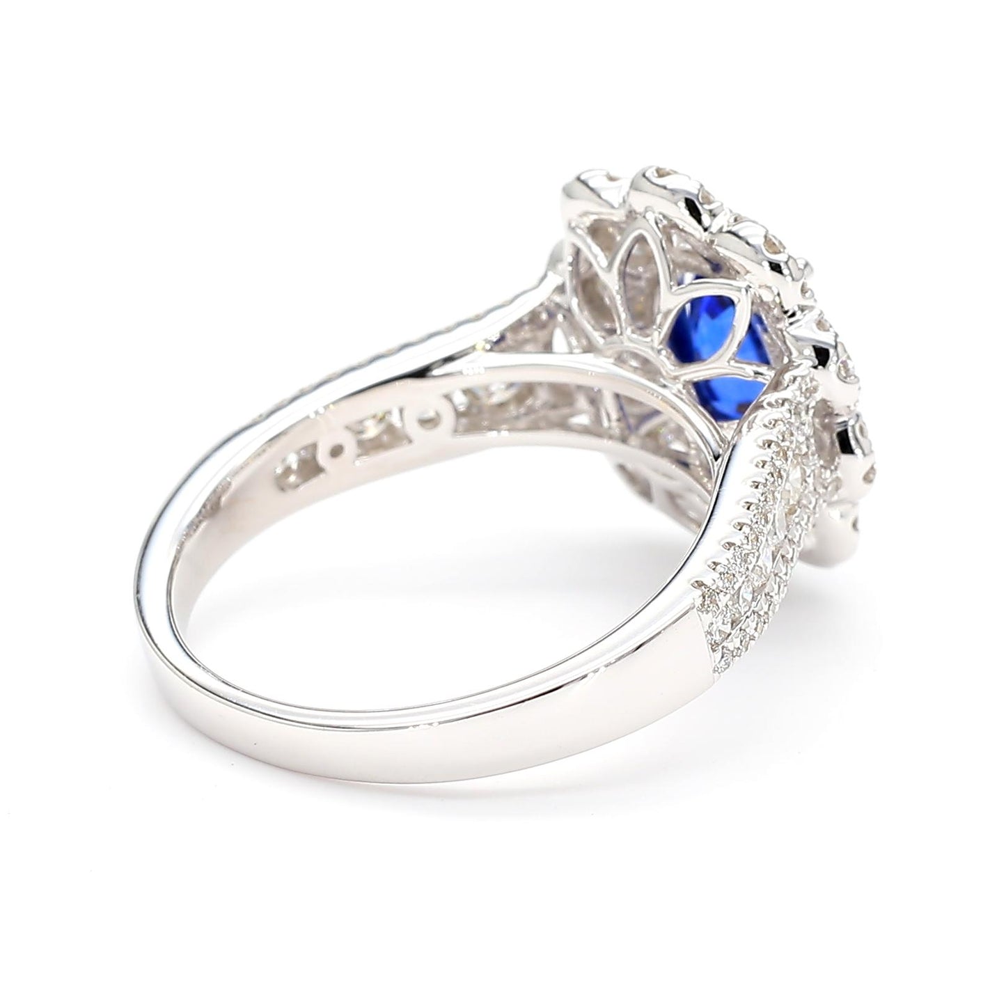 Natural Blue Oval Sapphire and White Diamond 2.44 Carat TW Gold Cocktail Ring