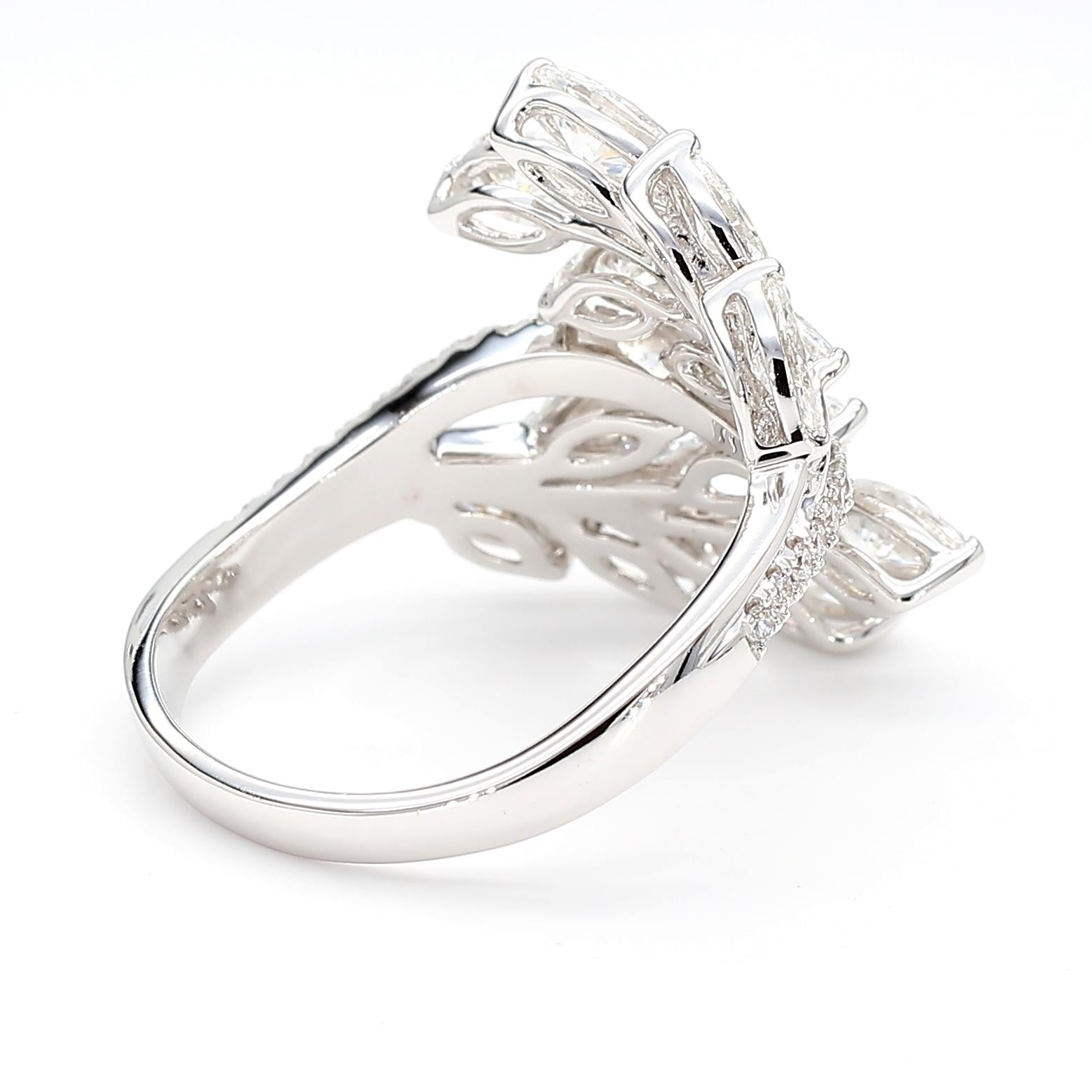 Natural White Marquise Diamond 2.49 Carat TW Gold Cocktail Ring