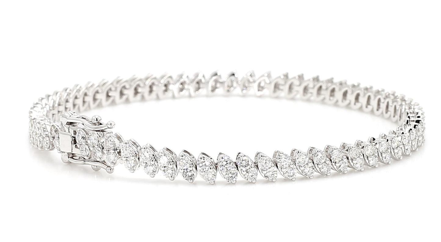 Natural White Round Diamond 3.40 Carat TW White Gold Tennis Bracelet