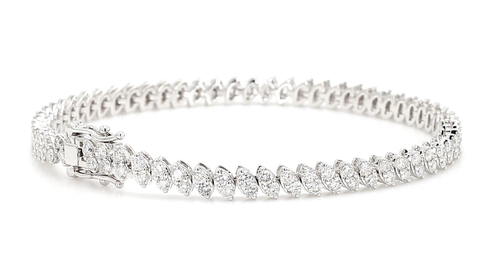 Natural White Round Diamond 3.40 Carat TW White Gold Tennis Bracelet
