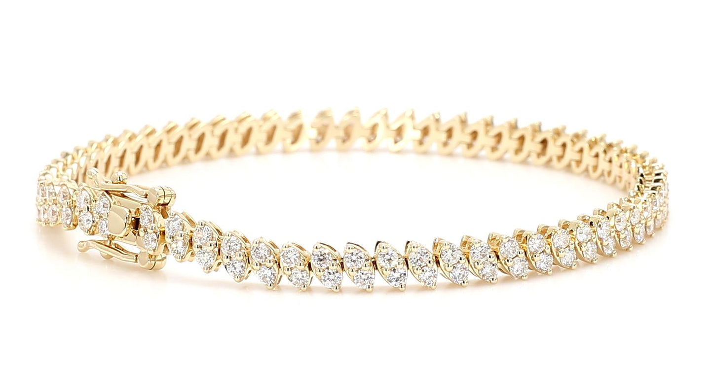 Natural White Round Diamond 3.40 Carat TW Yellow Gold Tennis Bracelet