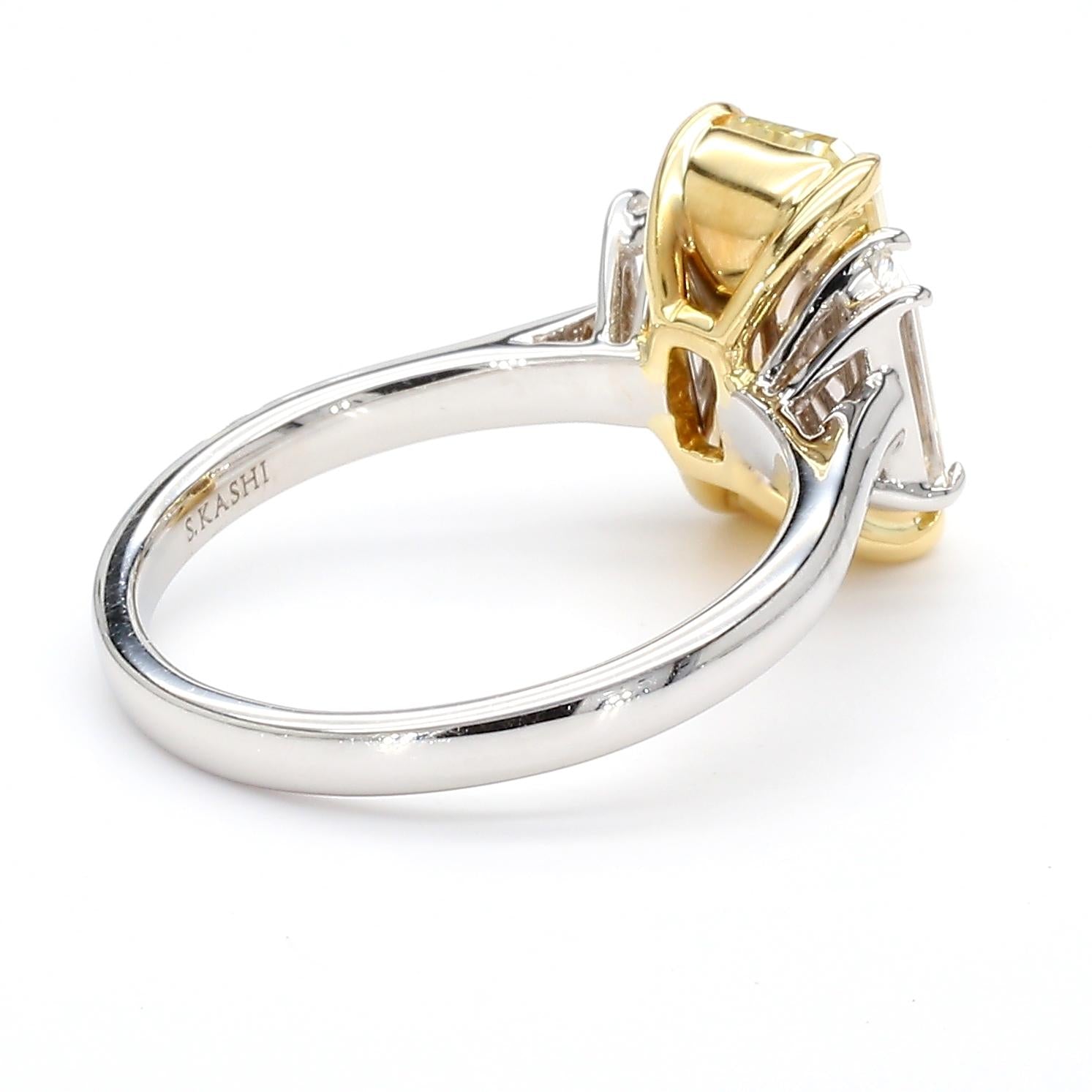 GIA Certified Natural Yellow Emerald Diamond 3.32 Carat TW Plat Cocktail Ring