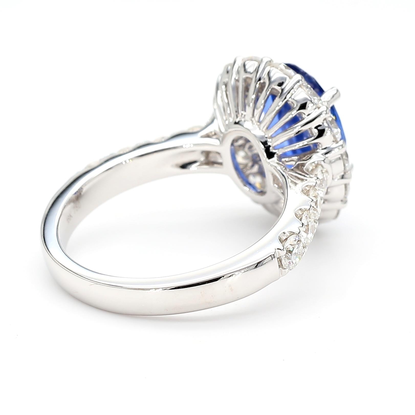 Natural Blue Oval Sapphire and White Diamond 4.93 Carat TW Gold Cocktail Ring