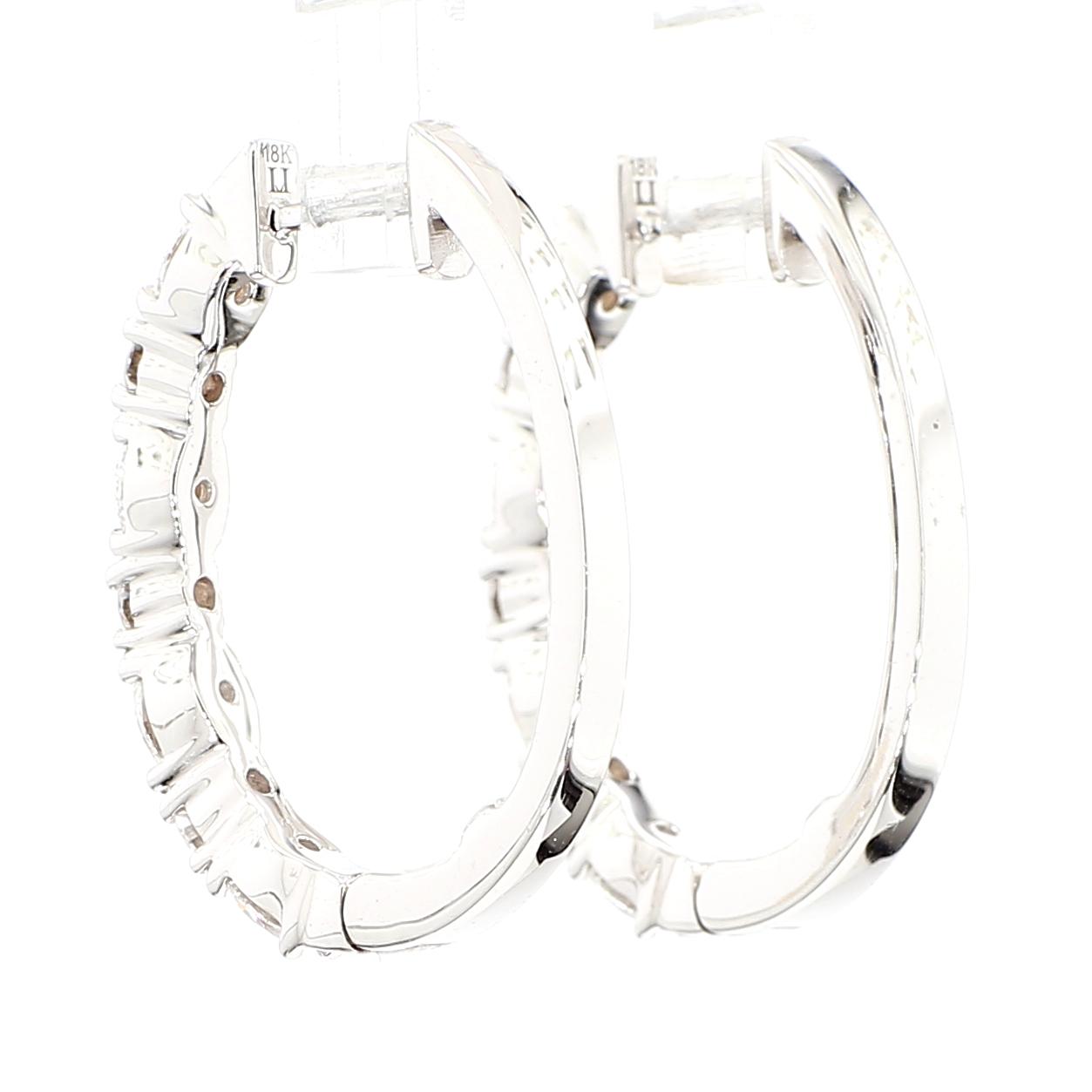 Natural White Oval Diamond 1.67 Carat TW White Gold Hoop Earrings