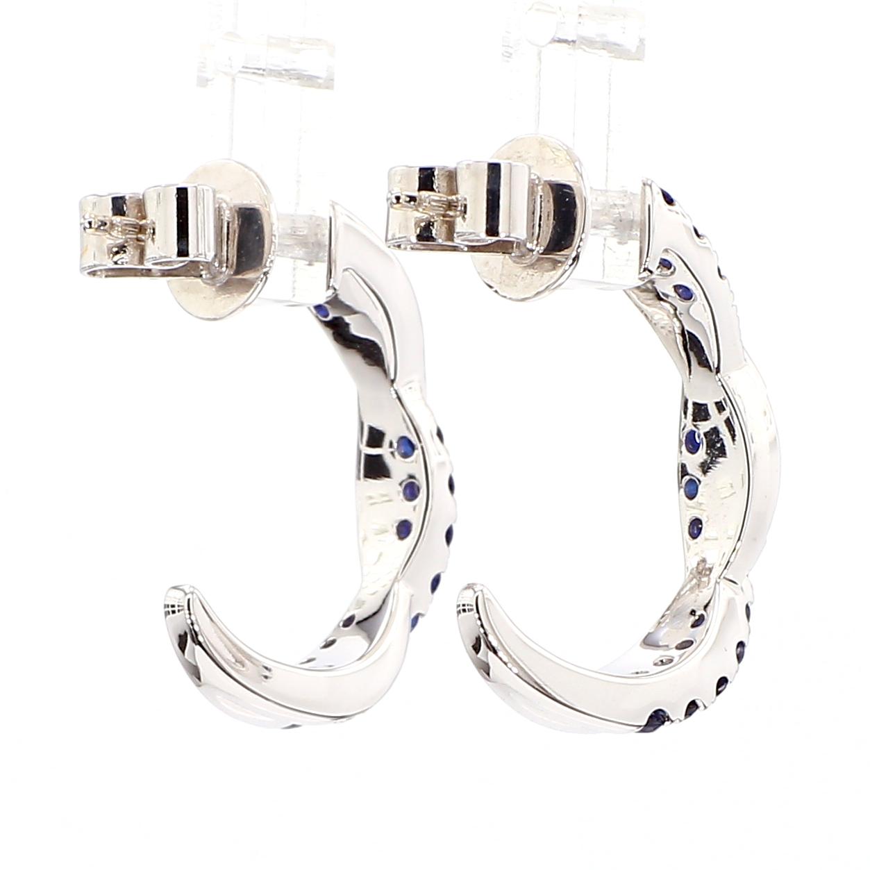 Natural Blue Round Sapphire and White Diamond .55 Carat TW White Gold Earrings