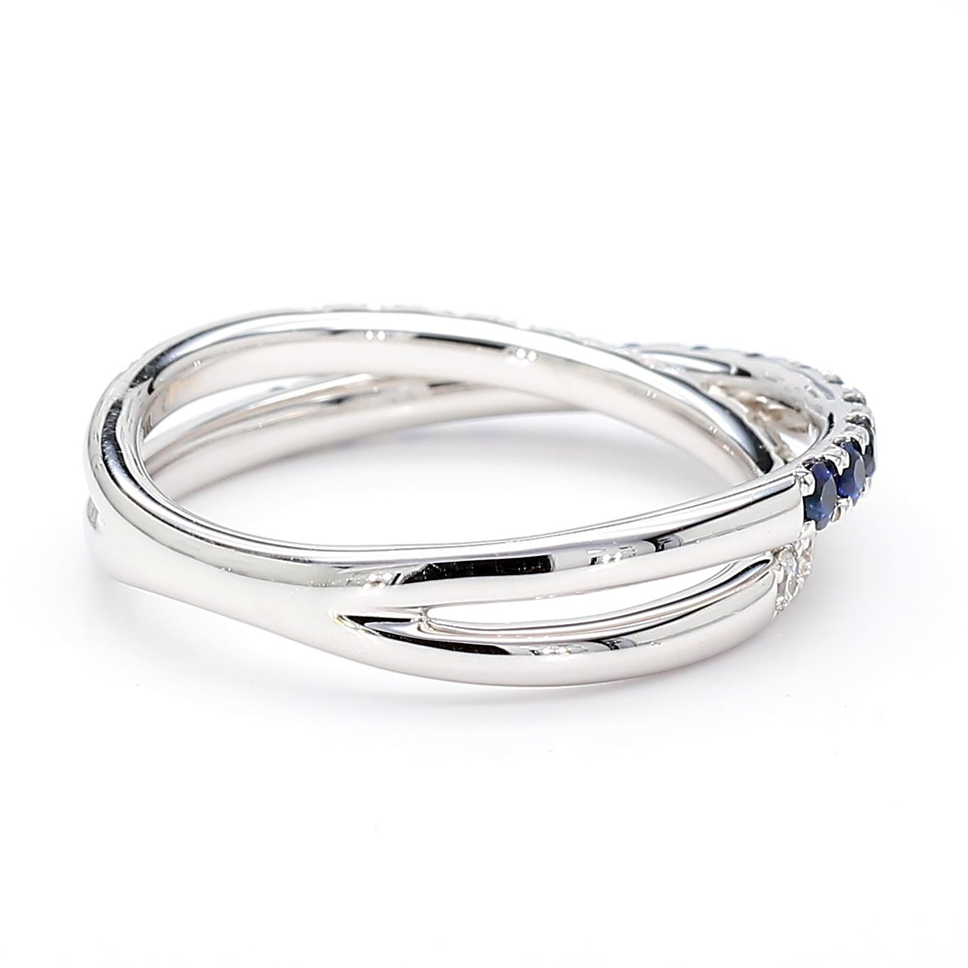 Natural Blue Round Sapphire and White Diamond .84 Carat TW White Gold Band