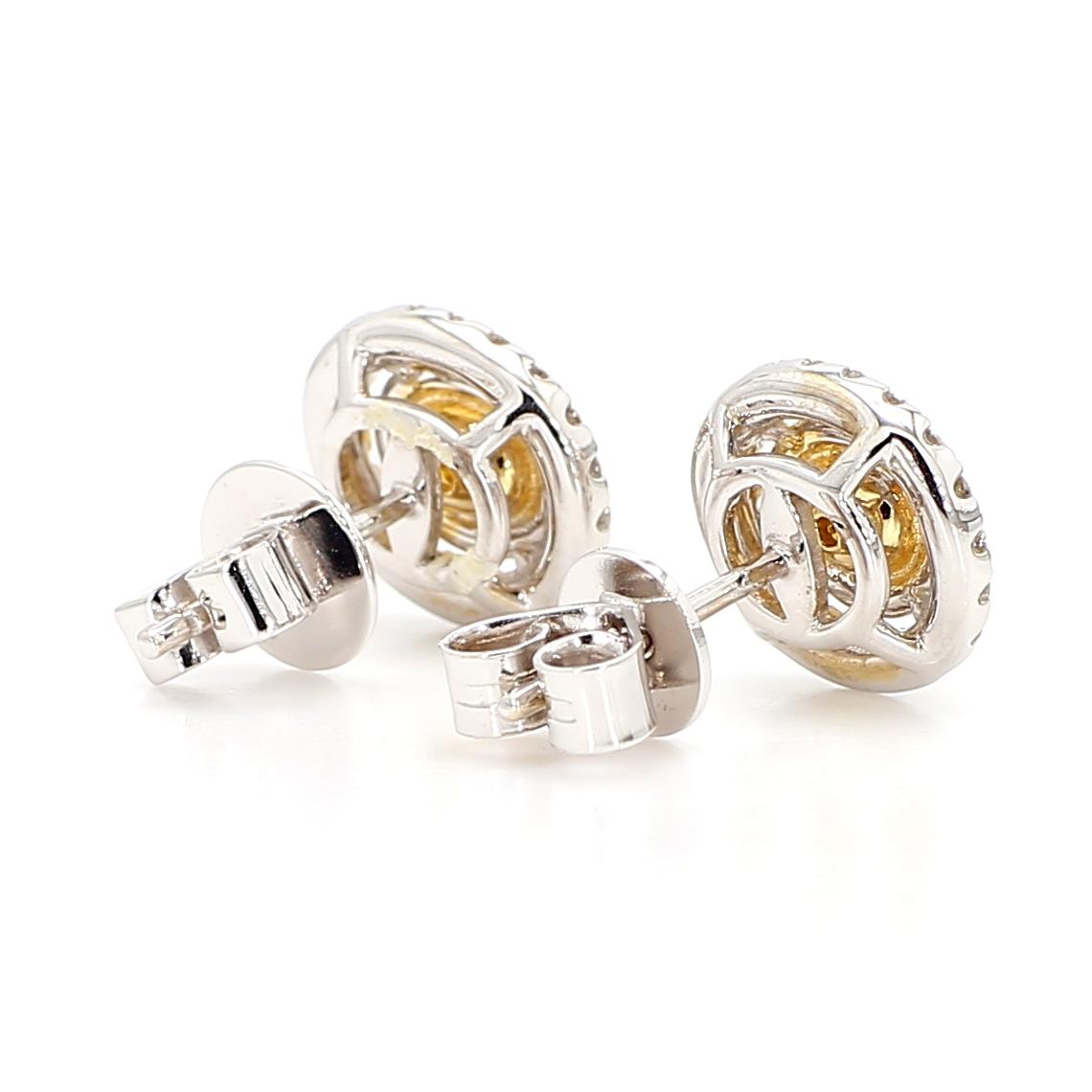 Natural Yellow Oval Diamond 1.04 Carat TW Gold Stud Earrings