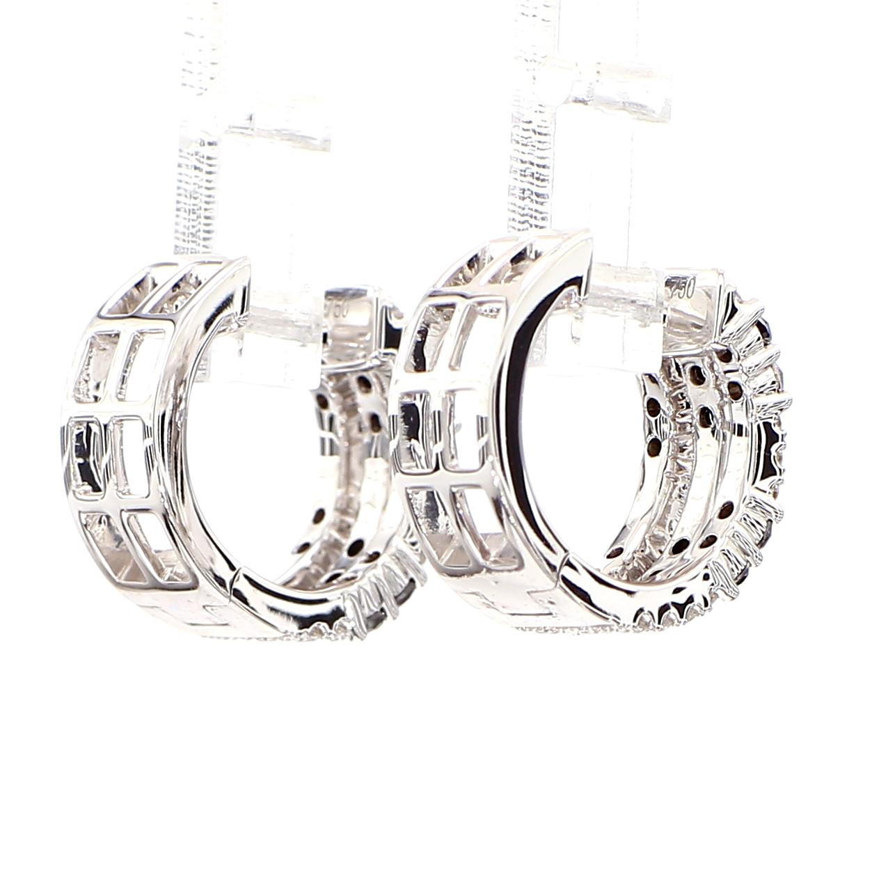 Black Round Diamond 0.65 Carat TW White Gold Hoop Earrings