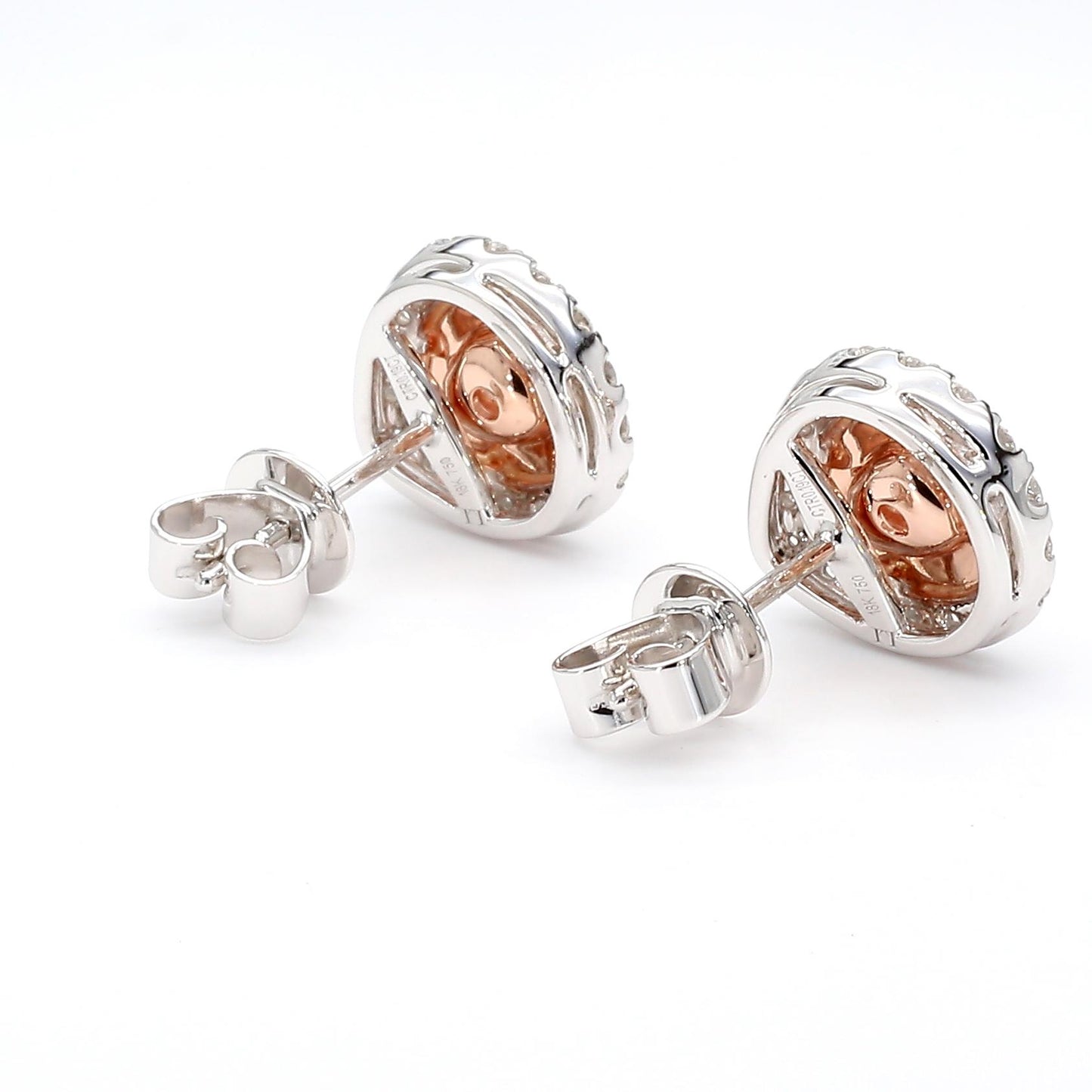 GIA Certified Fancy Orangy Pink Pear Diamond 0.96 Carat TW Gold Stud Earrings