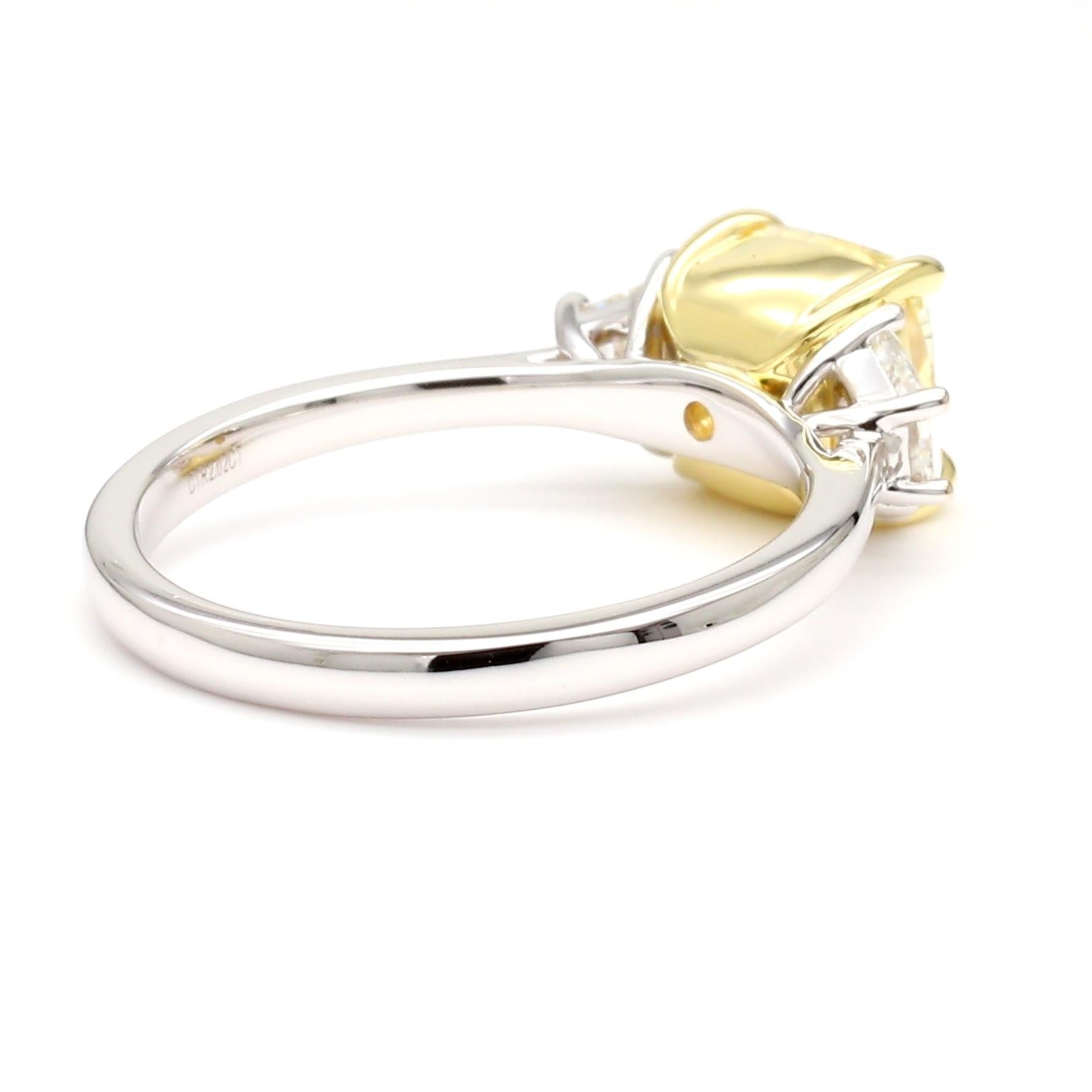 GIA Certified Natural Yellow Cushion Diamond 2.51 Carat TW Gold Cocktail Ring