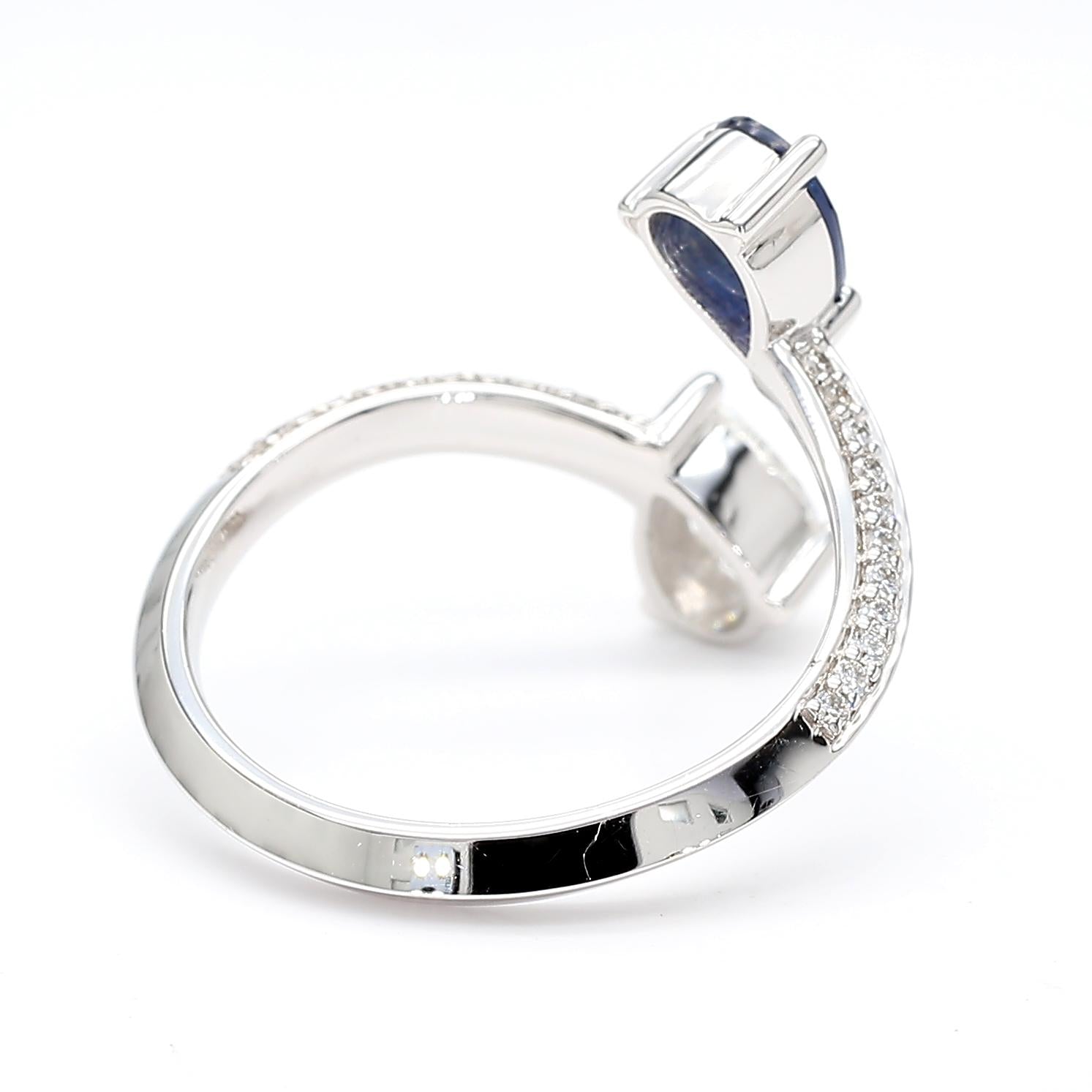 Natural Blue Pear Sapphire and White Diamond 1.19 Carat TW Gold Cocktail Ring