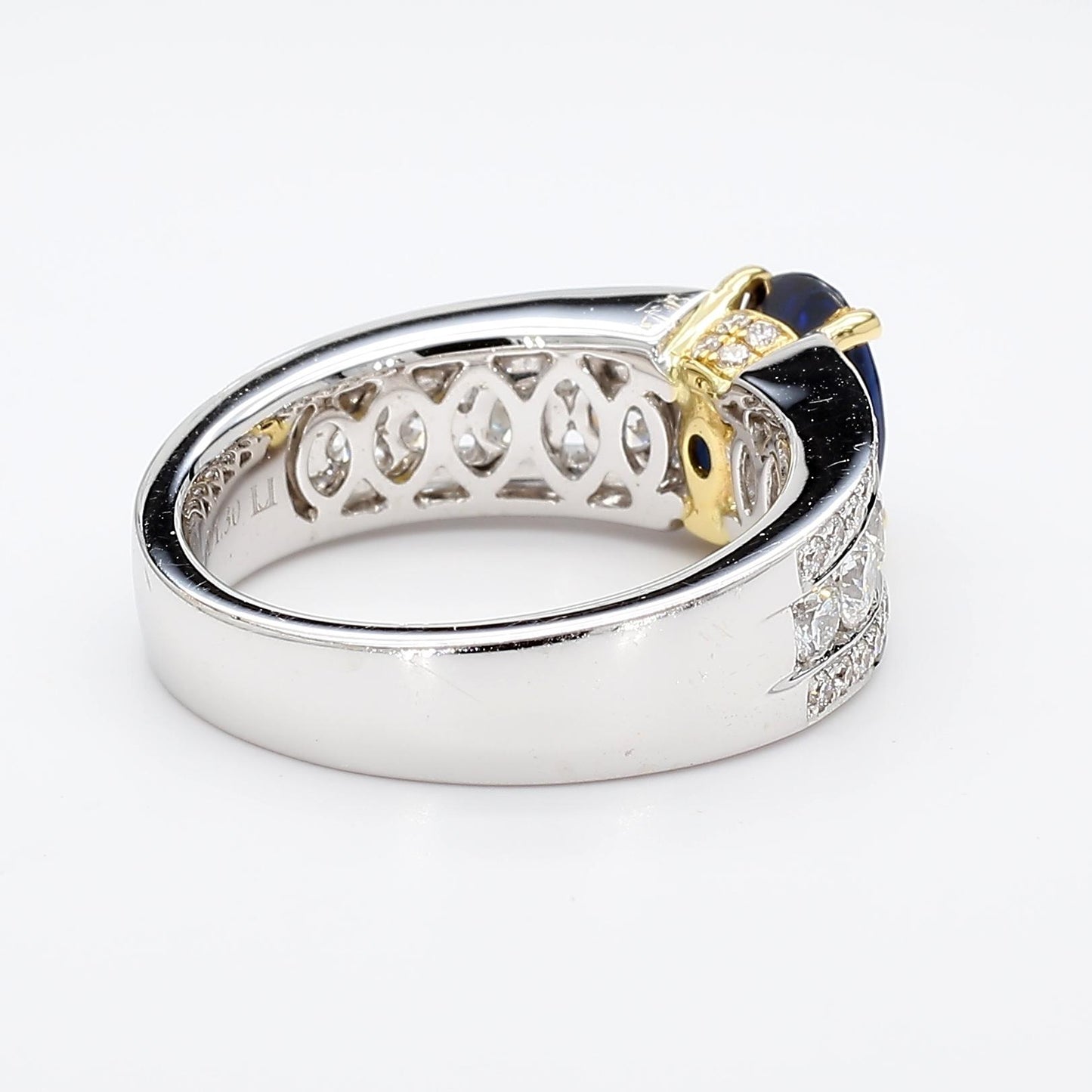 Natural Blue Oval Sapphire and White Diamond 3.22 Carat TW Gold Cocktail Ring