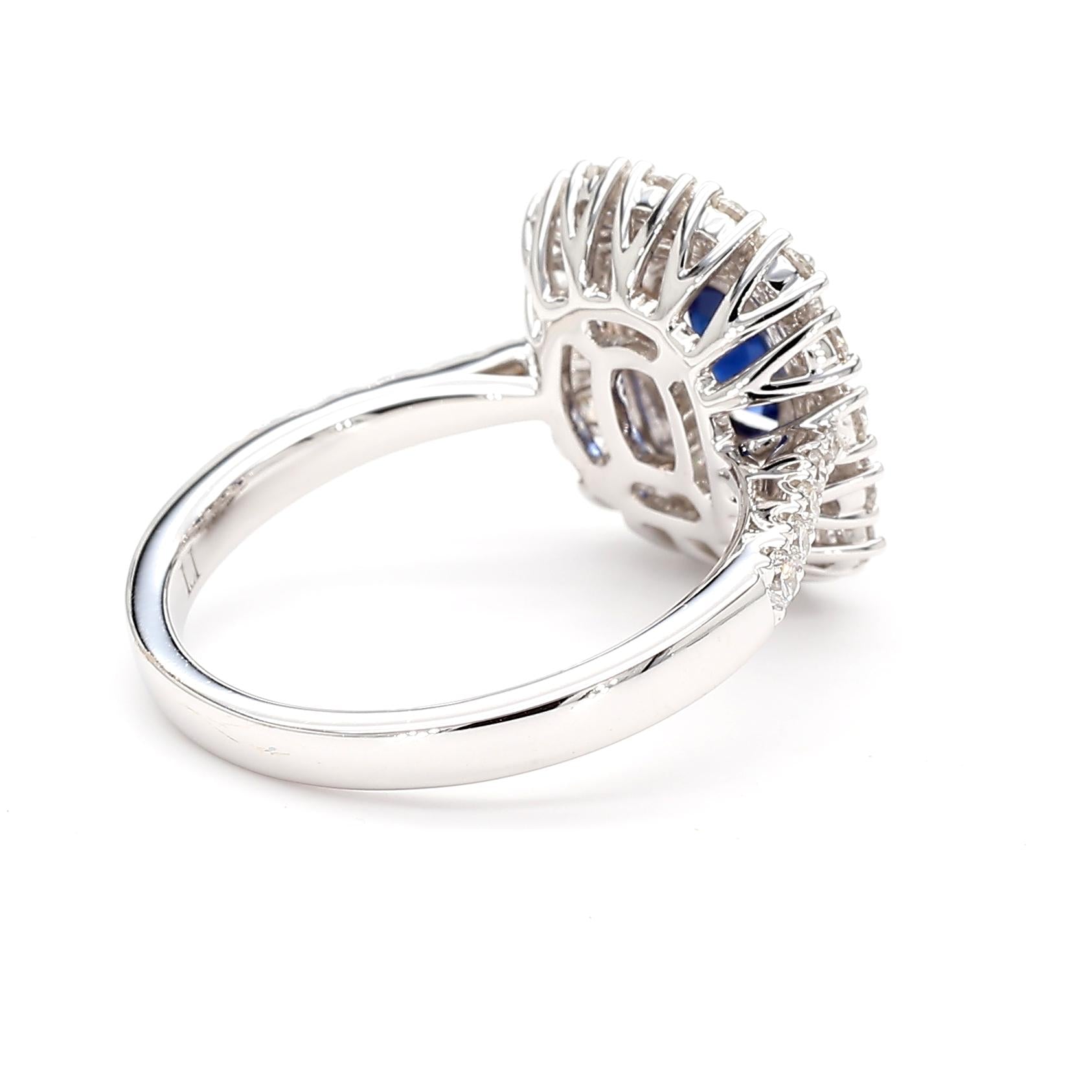 Natural Blue Cushion Sapphire and White Diamond 2.02 Carat TW Gold Cocktail Ring