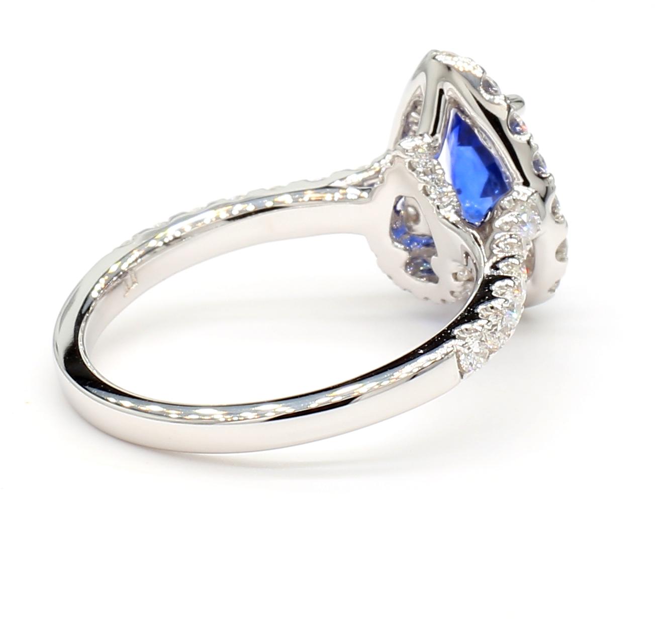 Natural Blue Pear Sapphire and White Diamond 2.22 Carat TW Gold Cocktail Ring