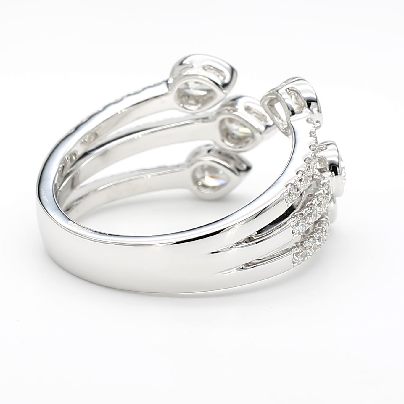 Natural White Pear Diamond 1.36 Carat TW White Gold Cocktail Ring