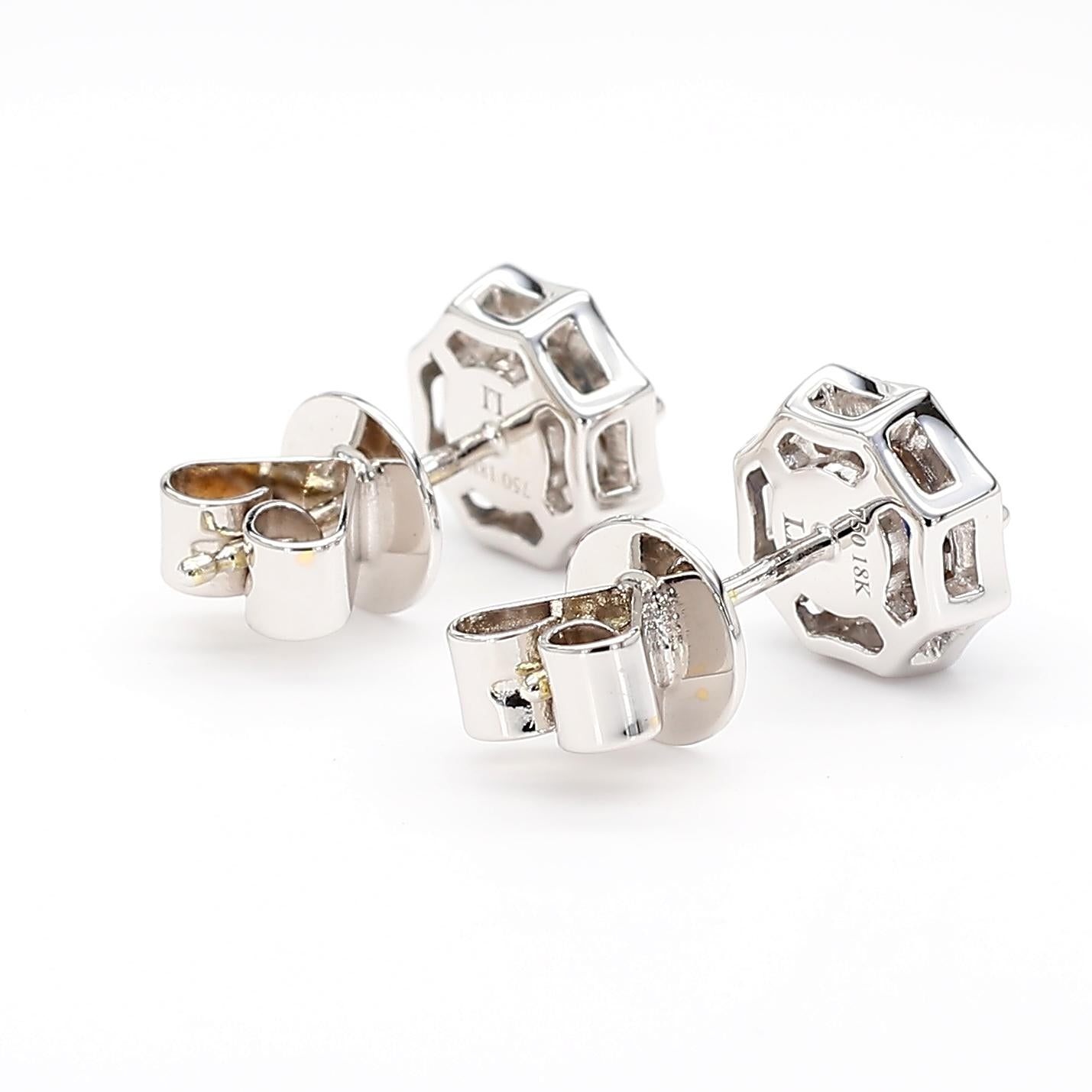 Natural Blue Round Sapphire and Diamond 0.82 Carat TW Gold Stud Earrings