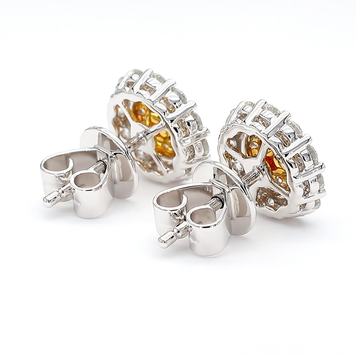 Natural Yellow Round Diamond 1.17 Carat TW Gold Stud Earrings