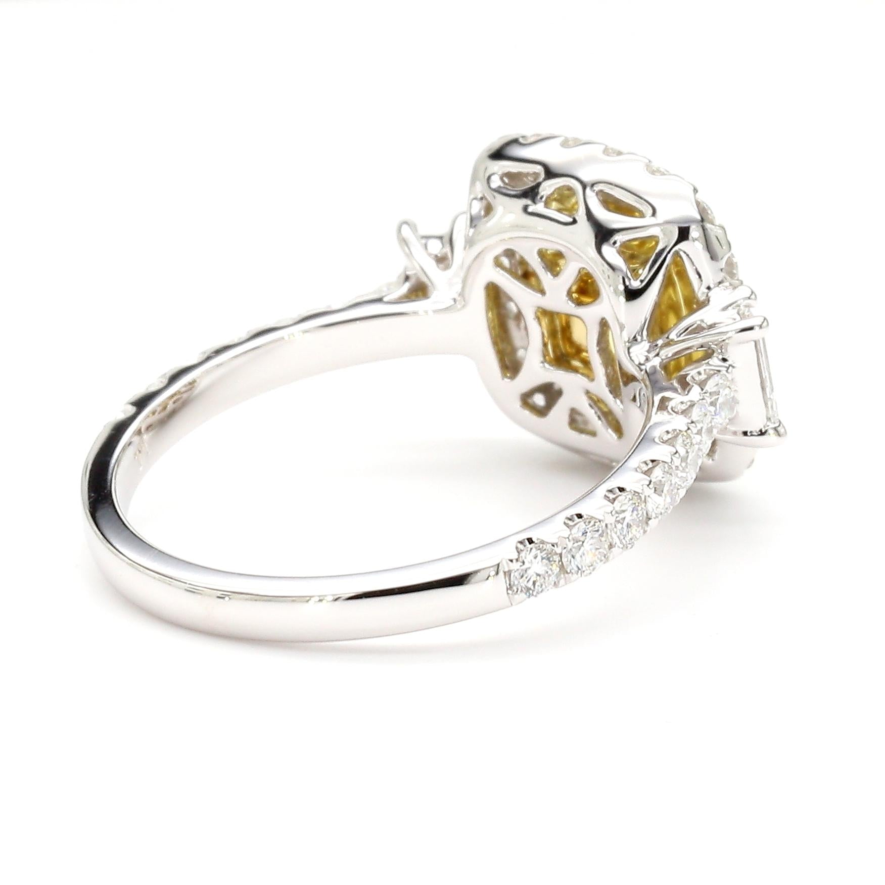 GIA Certified Fancy Light Yellow Cushion Diamond 2.01 Carat TW Cocktail Ring