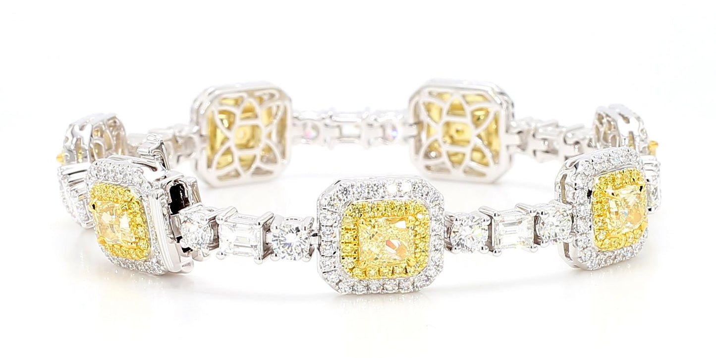GIA Certified Natural Light Yellow Radiant Diamond 11.21 Carat TW Gold Bracelet