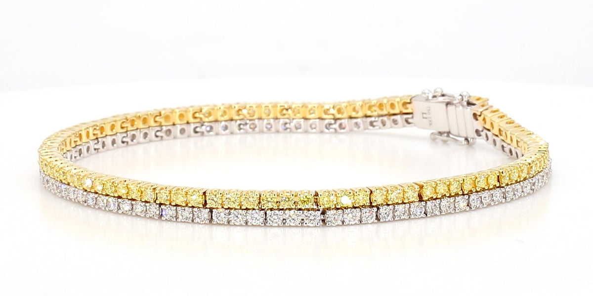 Natural Yellow Round and White Diamond 2.88 Carat TW Gold Tennis Bracelet