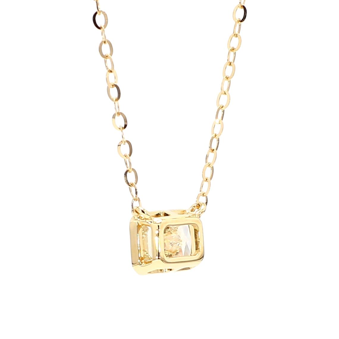 GIA Certified Natural Light Yellow Radiant Diamond 0.74 Carat TW Gold Necklace