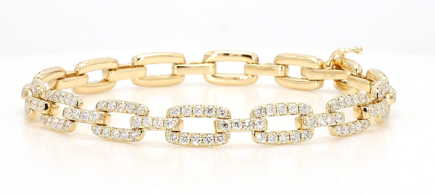 Natural White Round Diamond 3.24 Carat TW Yellow Gold Link Bracelet