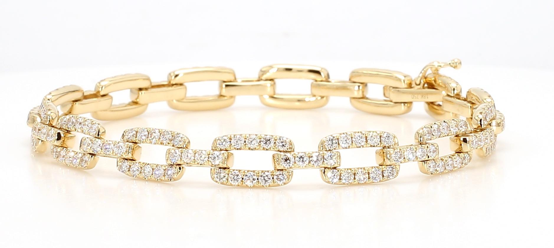 Natural White Round Diamond 3.24 Carat TW Yellow Gold Link Bracelet