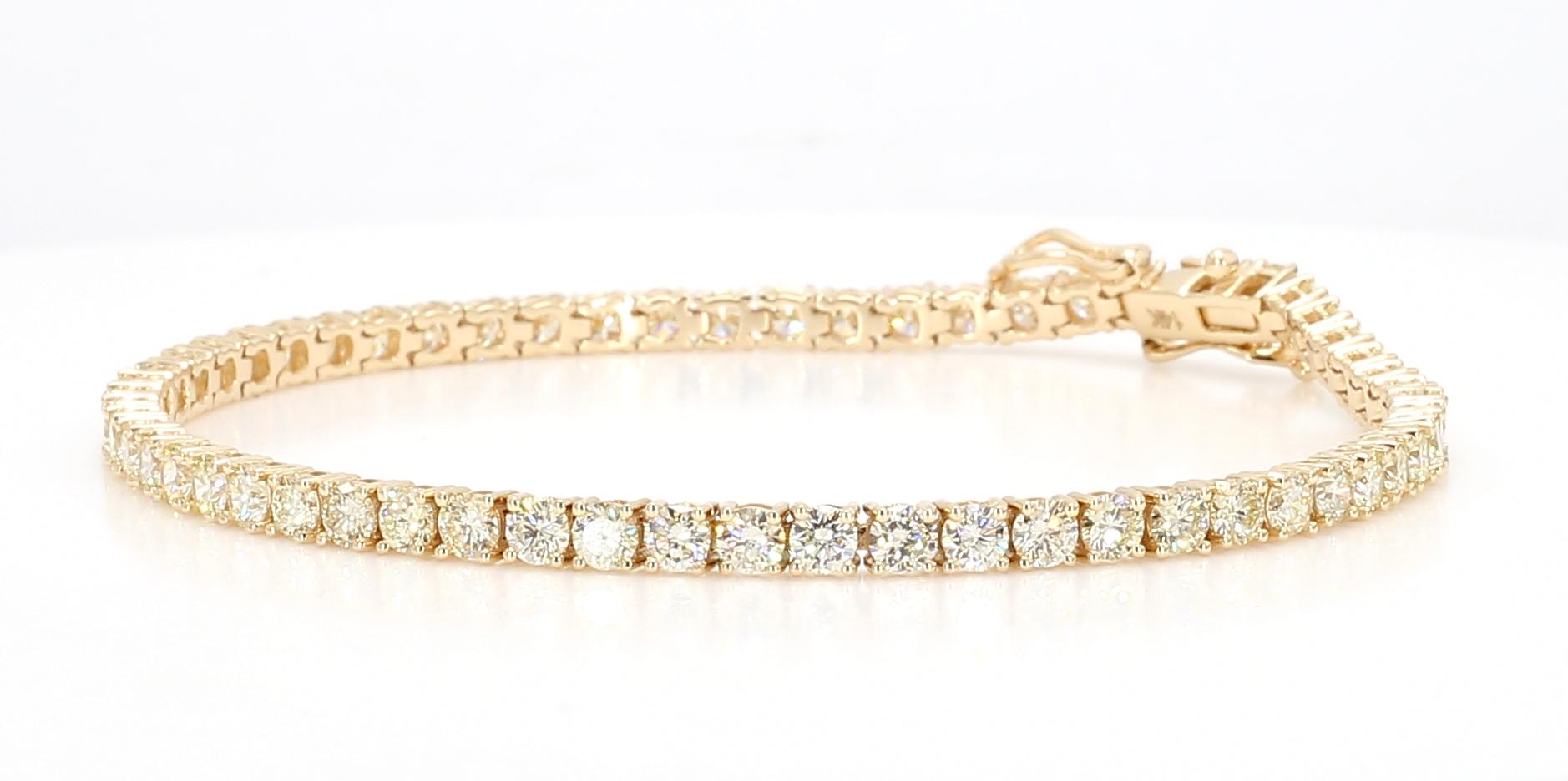 Natural White Round Diamond 5.08 Carat TW Yellow Gold Link Bracelet