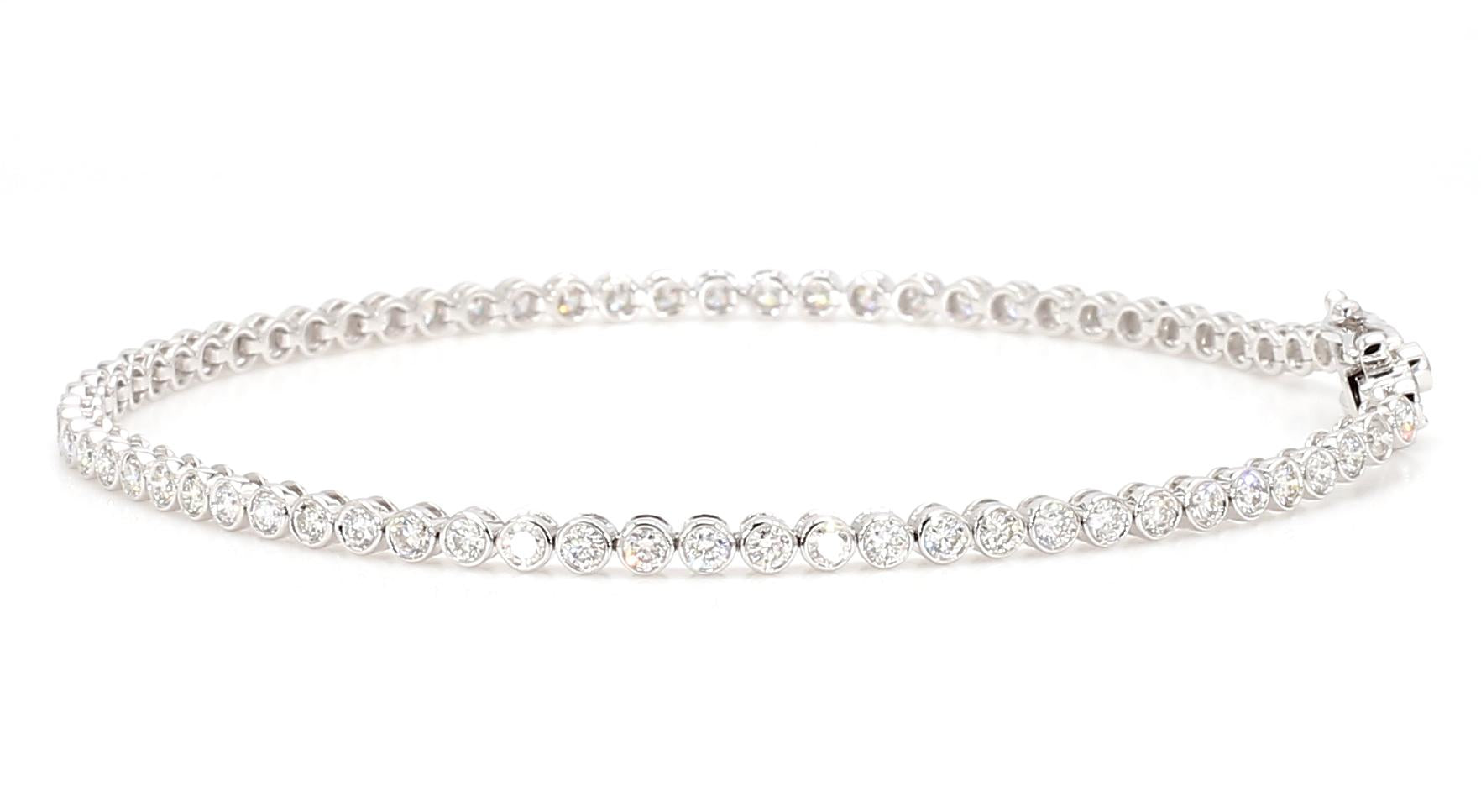 Natural White Round Diamond 1.95 Carat TW White Gold Tennis Bracelet