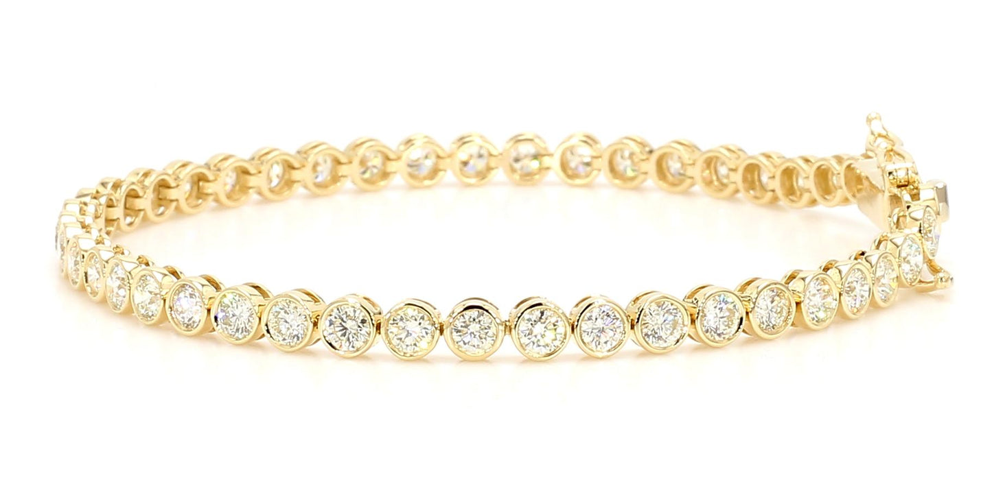 Natural White Round Diamond 4.49 Carat TW Yellow Gold Tennis Bracelet