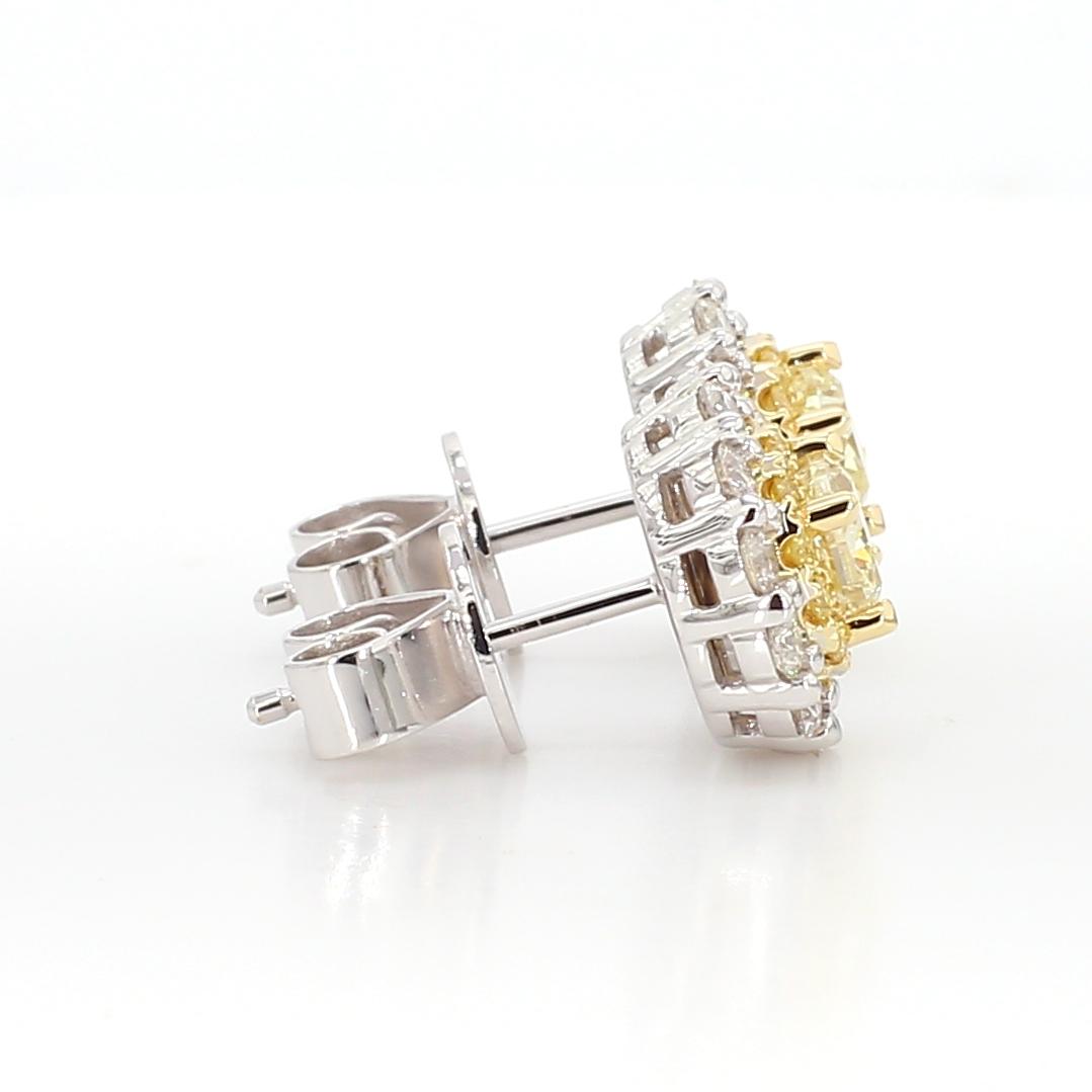 Natural Yellow Cushion Diamond 1.18 Carat TW Gold Stud Earrings