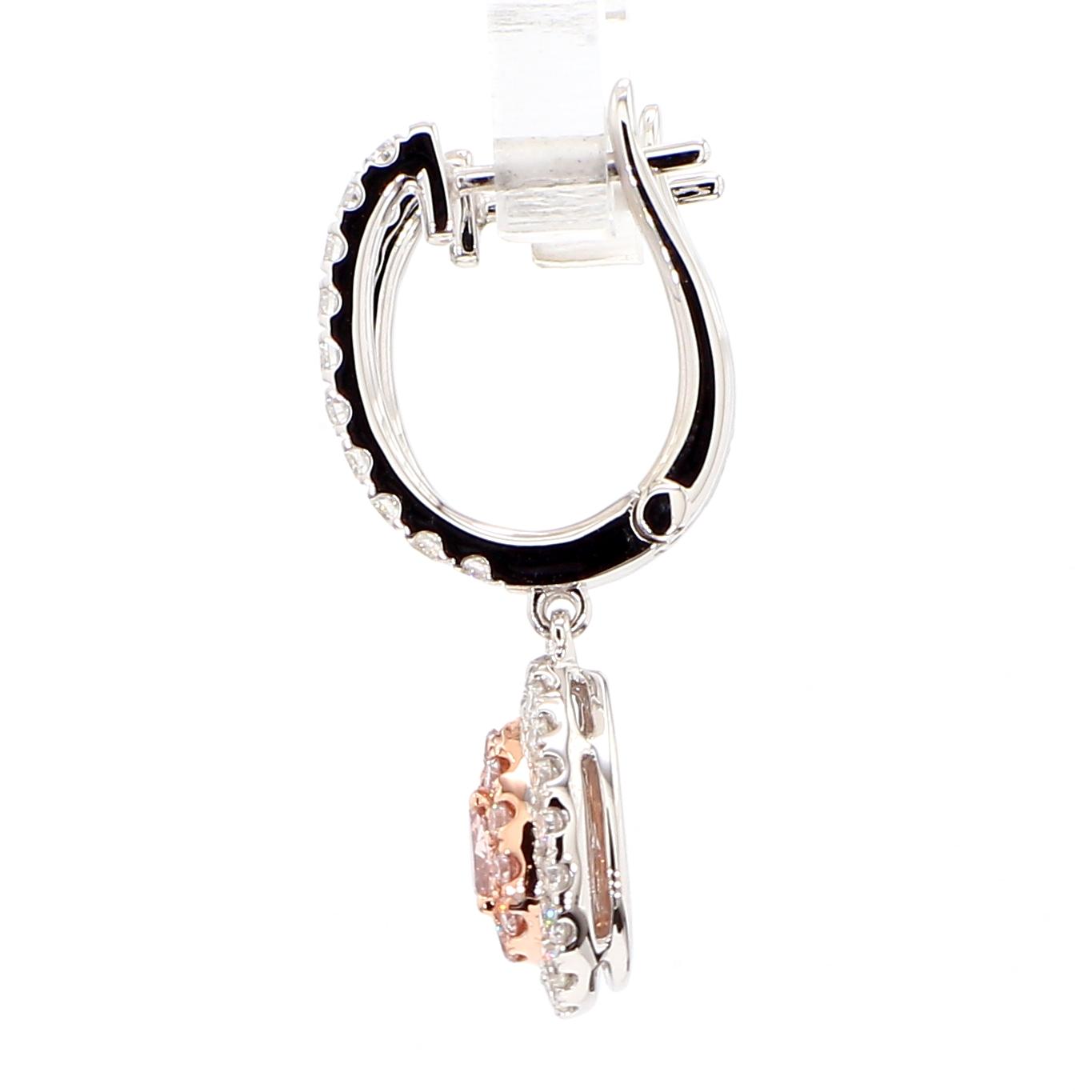 GIA Certified Fancy Brownish Pink Pear Diamond 1.49 Carat TW Gold Earrings