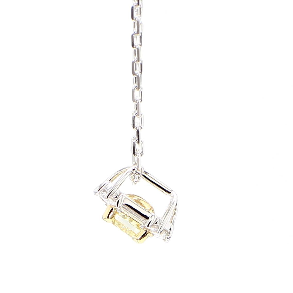 Natural Yellow Cushion and White Diamond .97 Carat TW Gold Drop Pendant