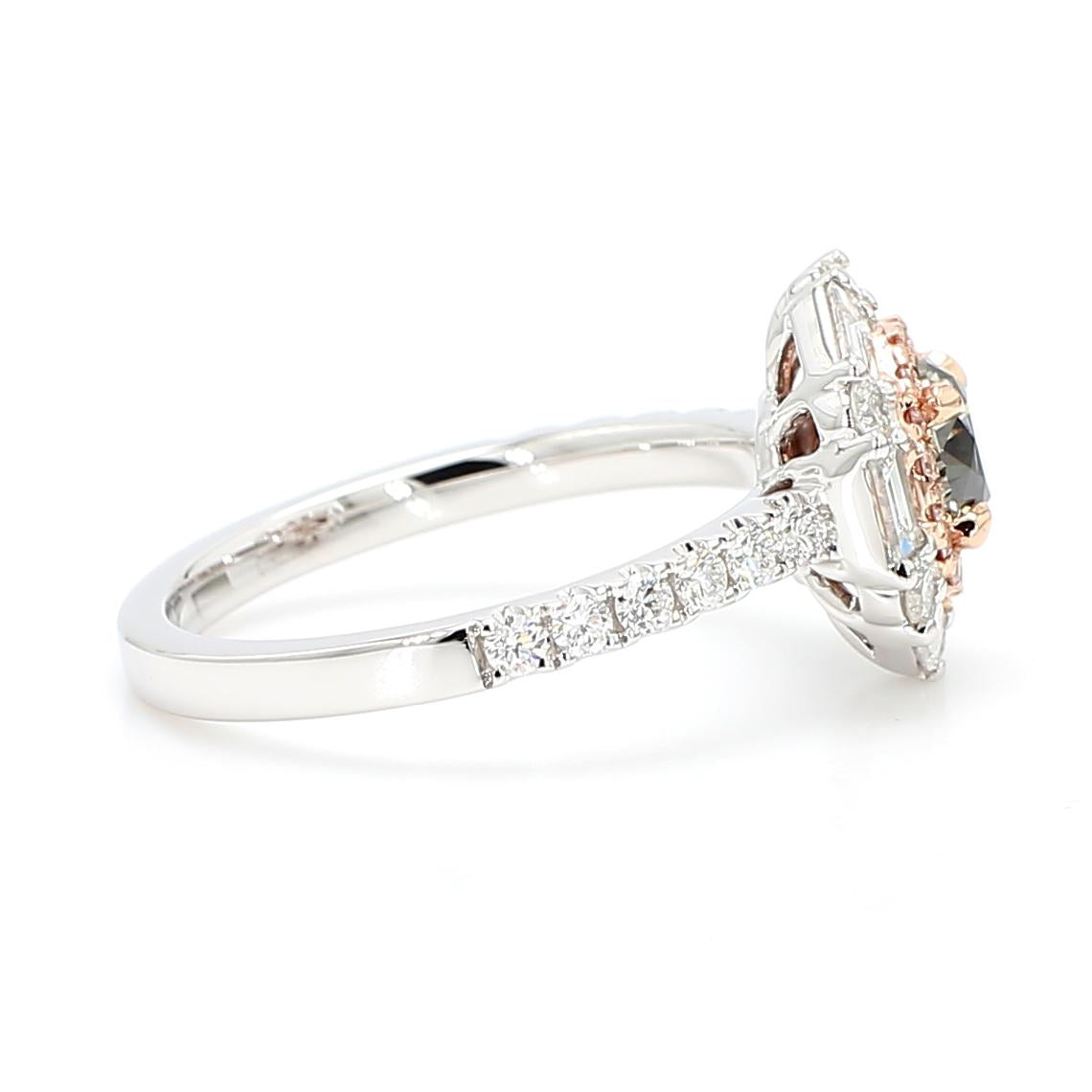 GIA Certified Fancy Gray-Yellowish Green Round Diamond 1.62 Carat TW Gold Ring