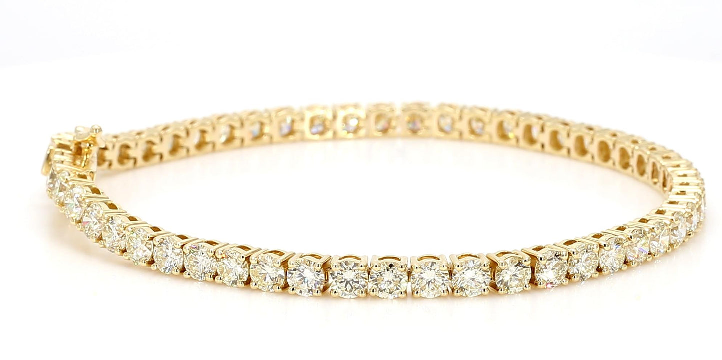 Natural White Round Diamond 7.50 Carat TW Yellow Gold Tennis Bracelet