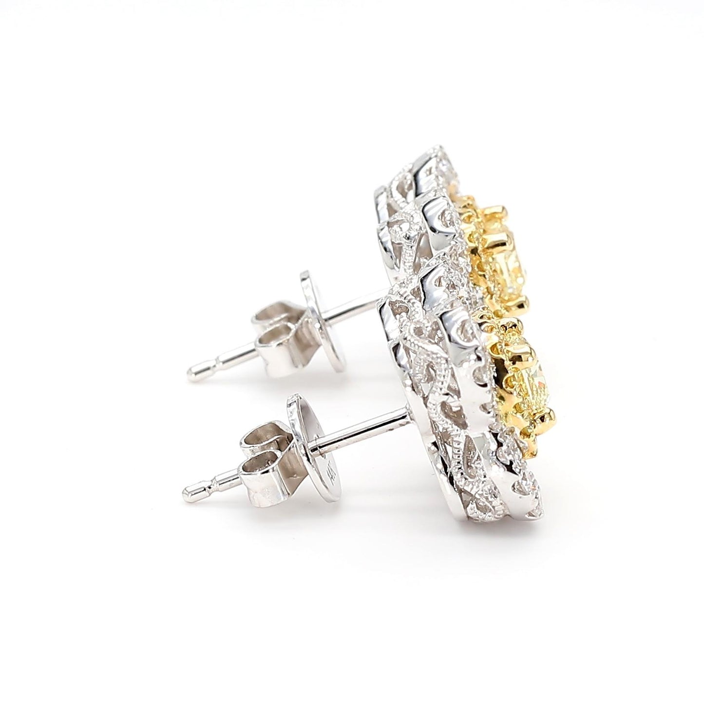 Natural Yellow Radiant Diamond 0.90 Carat TW Gold Stud Earrings