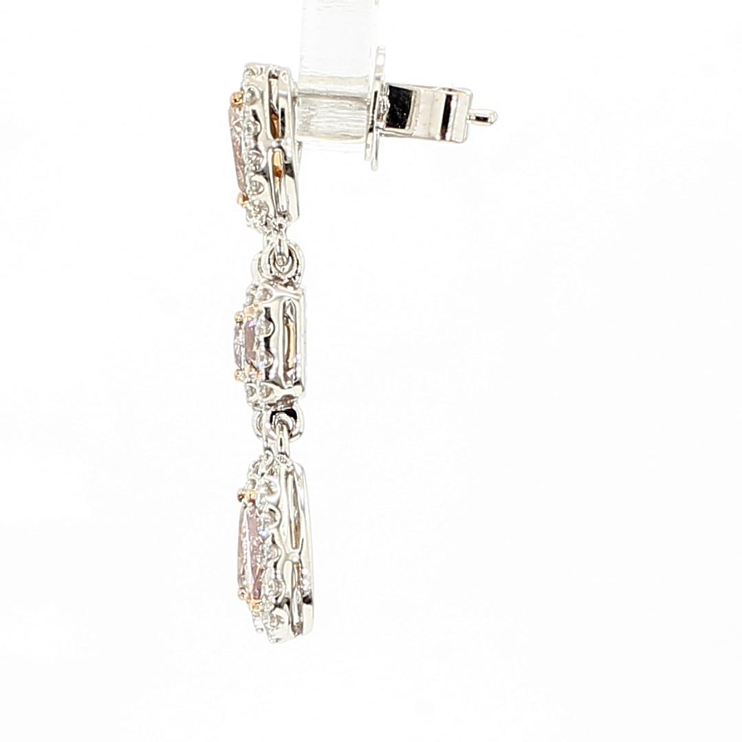 GIA Certified Fancy Brown-Pink Pear Diamond 2.58 Carat TW Gold Drop Earrings