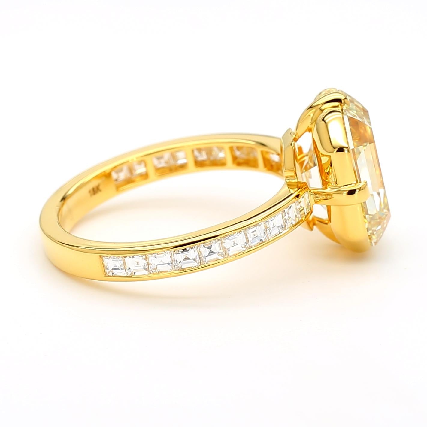 GIA Certified Fancy Yellow Emerald Diamond 4.74 Carat TW Gold Cocktail Ring