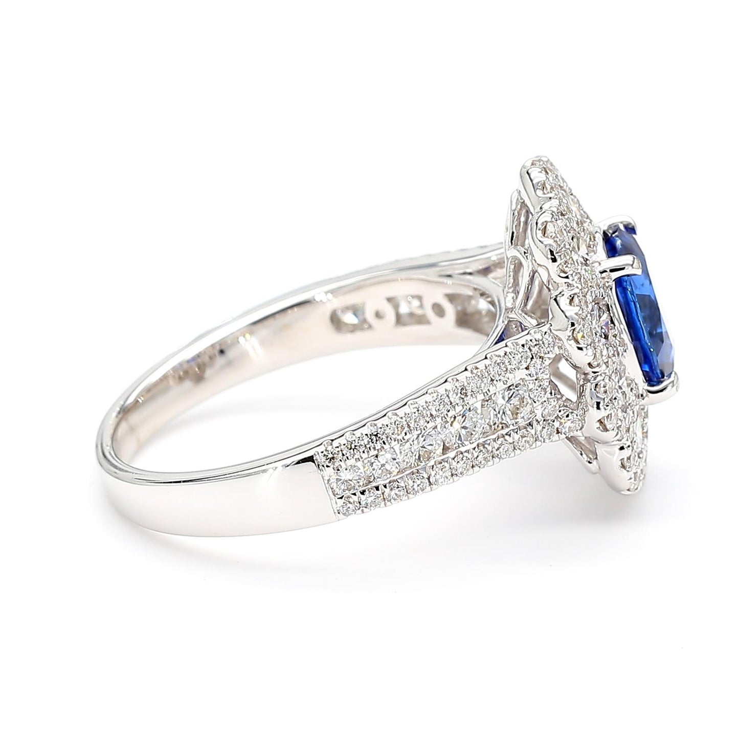 Natural Blue Oval Sapphire and White Diamond 2.44 Carat TW Gold Cocktail Ring