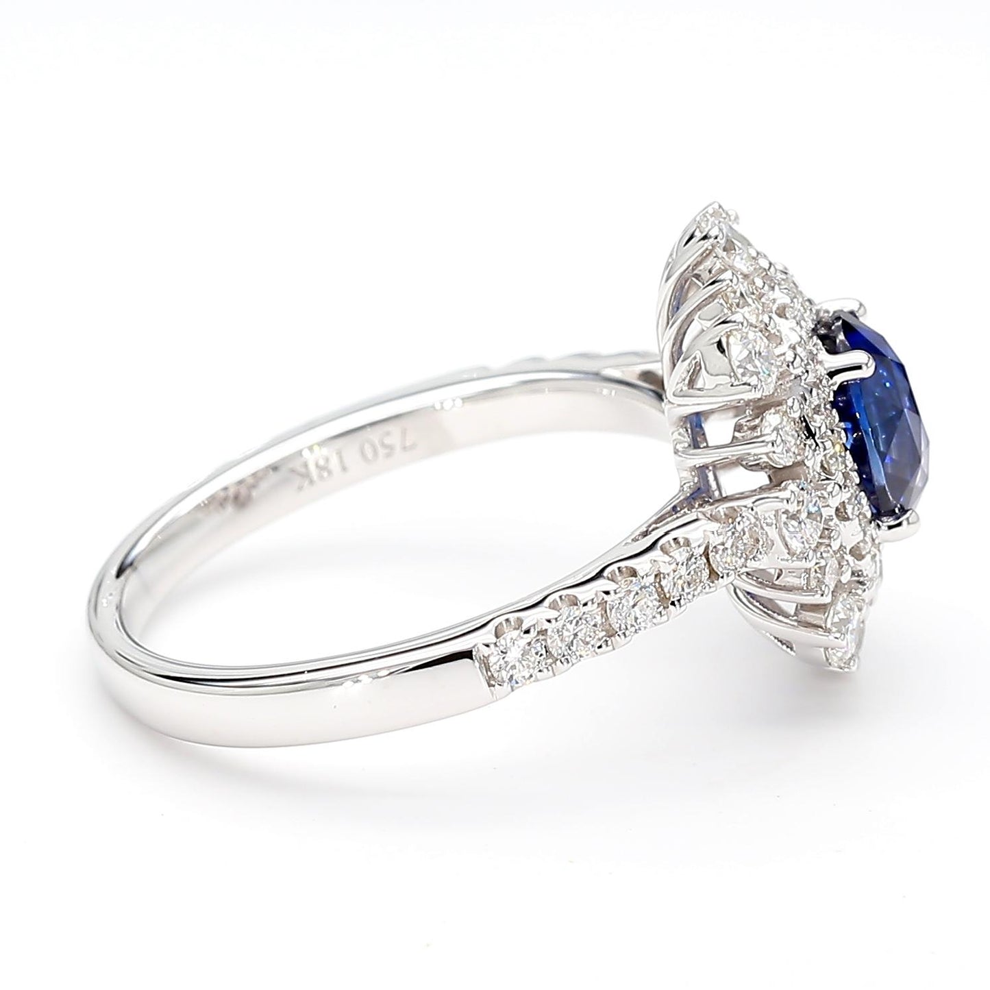 Natural Blue Oval Sapphire and White Diamond 2.11 Carat TW White Gold Ring