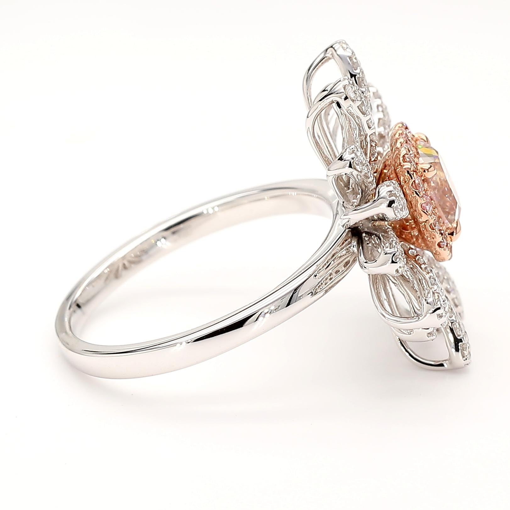 GIA Certified Fancy Pinkish Brown Cushion Diamond 1.84 Carat TW Gold Ring