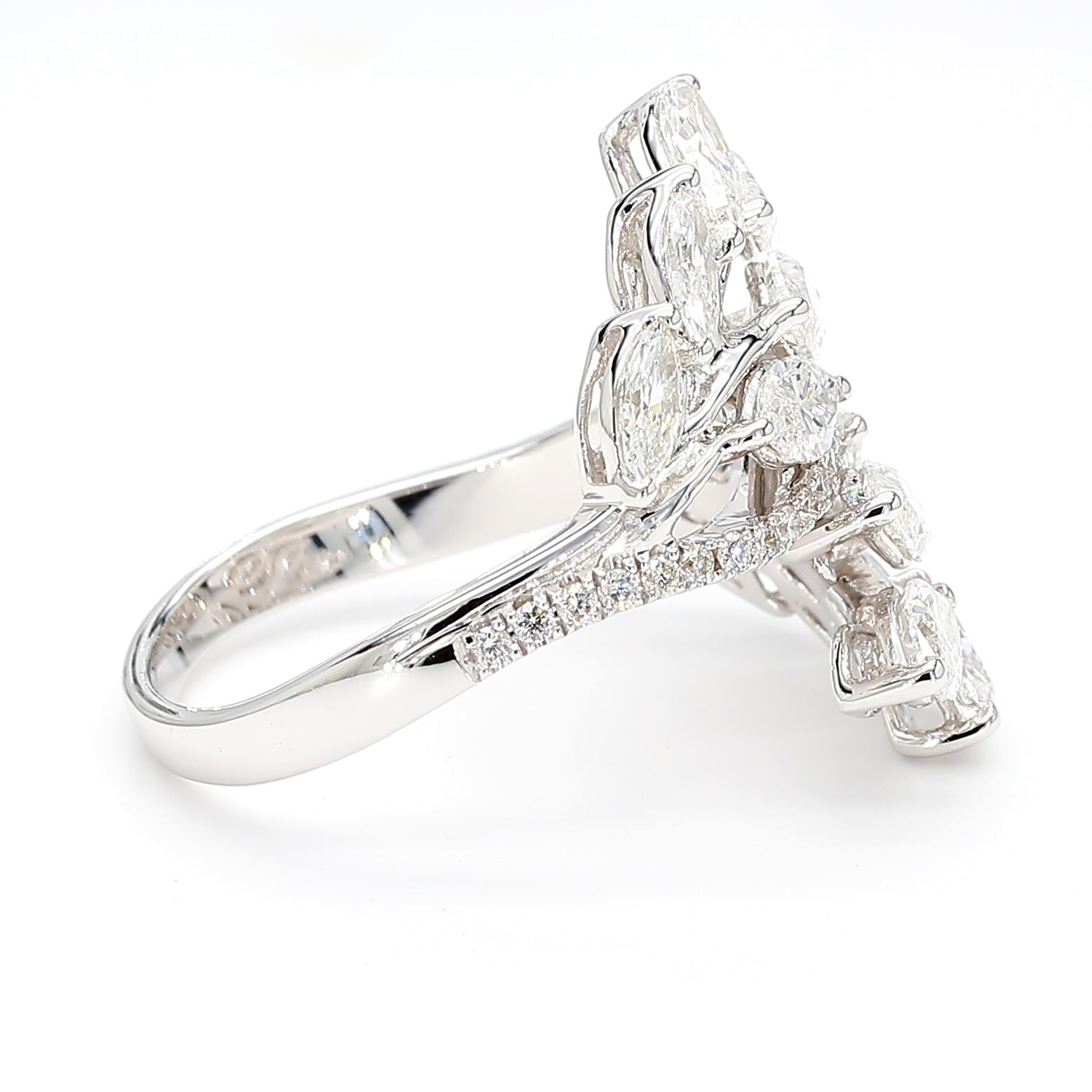 Natural White Marquise Diamond 2.49 Carat TW Gold Cocktail Ring